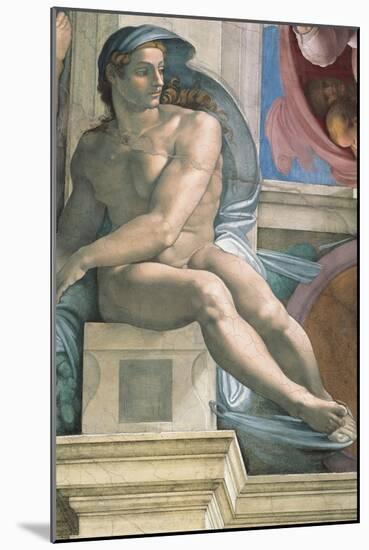 Sistine Chapel Ceiling, Male Nude-Michelangelo Buonarroti-Mounted Art Print