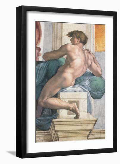 Sistine Chapel Ceiling, Male Nude-Michelangelo Buonarroti-Framed Art Print