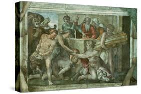 Sistine Chapel Ceiling: Noah after the Flood (Pre Restoration)-Michelangelo Buonarroti-Stretched Canvas