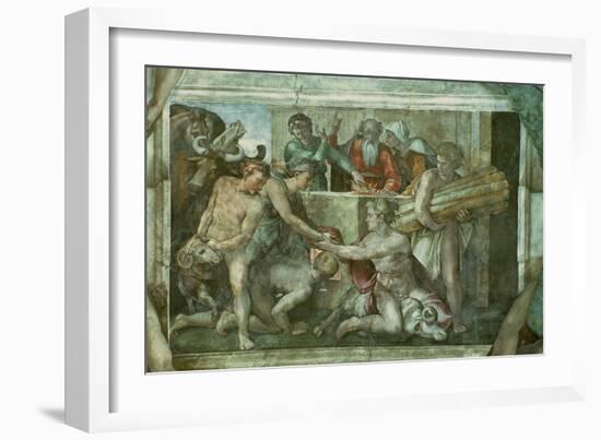 Sistine Chapel Ceiling: Noah after the Flood (Pre Restoration)-Michelangelo Buonarroti-Framed Giclee Print