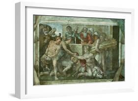 Sistine Chapel Ceiling: Noah after the Flood (Pre Restoration)-Michelangelo Buonarroti-Framed Giclee Print