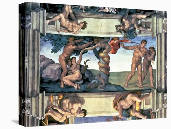 Sistine Chapel Ceiling: the Fall of Man and the Expulsion from the Garden of Eden-Michelangelo Buonarroti-Stretched Canvas