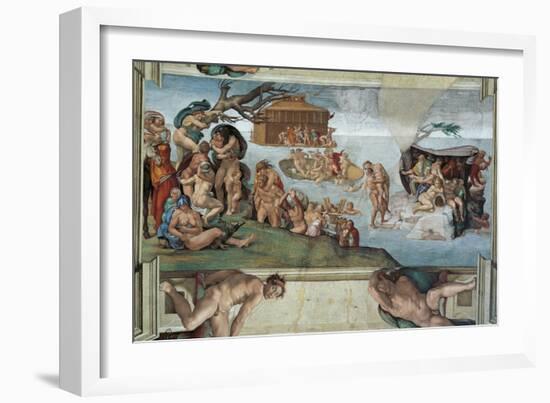 Sistine Chapel Ceiling, the Flood and Noah's Ark-Michelangelo Buonarroti-Framed Art Print