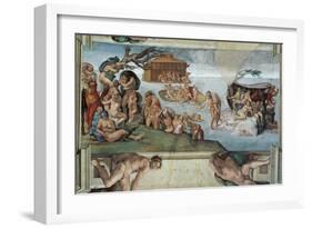 Sistine Chapel Ceiling, the Flood and Noah's Ark-Michelangelo Buonarroti-Framed Art Print