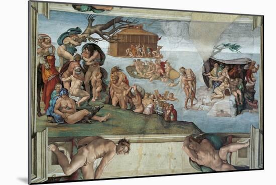 Sistine Chapel Ceiling, the Flood and Noah's Ark-Michelangelo Buonarroti-Mounted Art Print