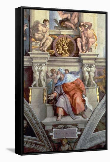 Sistine Chapel Ceiling: the Prophet Ezekiel, 1510-Michelangelo Buonarroti-Framed Stretched Canvas