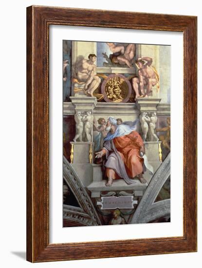 Sistine Chapel Ceiling: the Prophet Ezekiel, 1510-Michelangelo Buonarroti-Framed Giclee Print