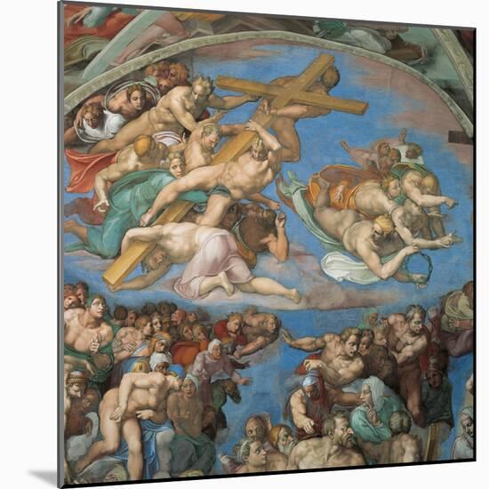 Sistine Chapel, the Last Judgment, Instruments of Christ's Passion-Michelangelo Buonarroti-Mounted Art Print