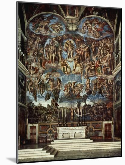 Sistine Chapel with the Retable of the Last Judgement (Fall of the Damned)-Michelangelo Buonarroti-Mounted Premium Giclee Print