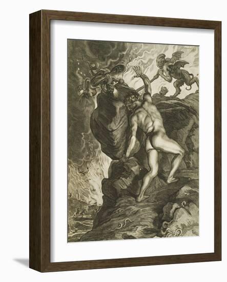 Sisyphus in Hades, Engraving, 17th Century-Flemish School-Framed Giclee Print