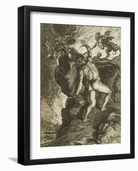 Sisyphus in Hades, Engraving, 17th Century-Flemish School-Framed Giclee Print