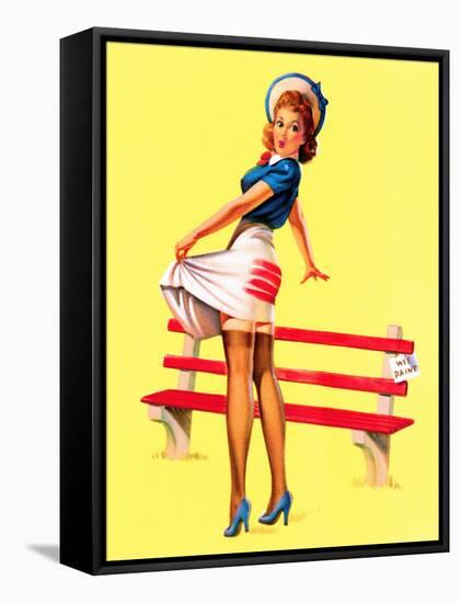 Sit Down Stripes Pin-Up c1940s-Art Frahm-Framed Stretched Canvas