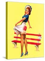 Sit Down Stripes Pin-Up c1940s-Art Frahm-Stretched Canvas