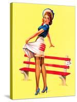 Sit Down Stripes Pin-Up c1940s-Art Frahm-Stretched Canvas