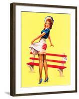 Sit Down Stripes Pin-Up c1940s-Art Frahm-Framed Art Print