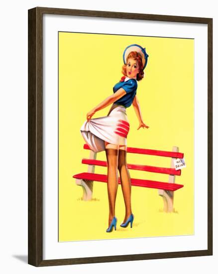 Sit Down Stripes Pin-Up c1940s-Art Frahm-Framed Art Print