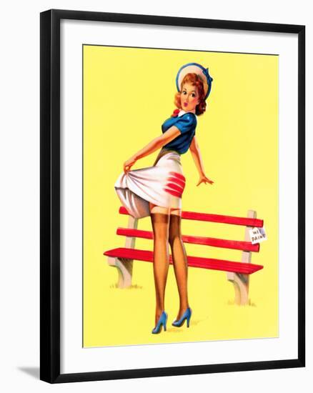 Sit Down Stripes Pin-Up c1940s-Art Frahm-Framed Art Print