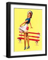 Sit Down Stripes Pin-Up c1940s-Art Frahm-Framed Art Print