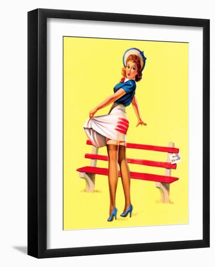 Sit Down Stripes Pin-Up c1940s-Art Frahm-Framed Art Print