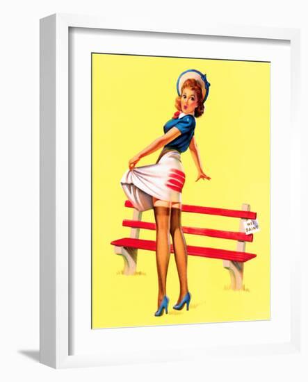 Sit Down Stripes Pin-Up c1940s-Art Frahm-Framed Art Print