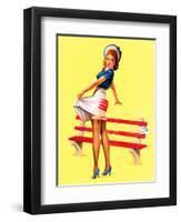 Sit Down Stripes Pin-Up c1940s-Art Frahm-Framed Art Print