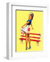 Sit Down Stripes Pin-Up c1940s-Art Frahm-Framed Art Print