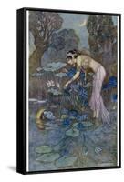 Sita Finds Rama (Seventh Avatar of Vishnu) Among the Lotus Blooms-Warwick Goble-Framed Stretched Canvas