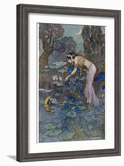 Sita Finds Rama (Seventh Avatar of Vishnu) Among the Lotus Blooms-Warwick Goble-Framed Photographic Print