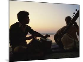 Sitar and Tabla Player Beside the Ganga River, Varanasi, Uttar Pradesh State, India-John Henry Claude Wilson-Mounted Photographic Print