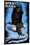 Sitka, Alaska - Bald Eagle - Scratchboard-Lantern Press-Mounted Art Print