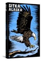Sitka, Alaska - Bald Eagle - Scratchboard-Lantern Press-Stretched Canvas