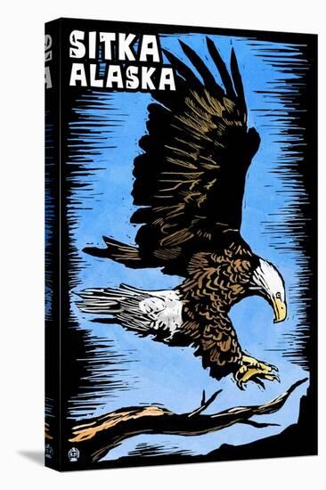 Sitka, Alaska - Bald Eagle - Scratchboard-Lantern Press-Stretched Canvas