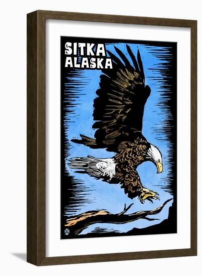 Sitka, Alaska - Bald Eagle - Scratchboard-Lantern Press-Framed Art Print