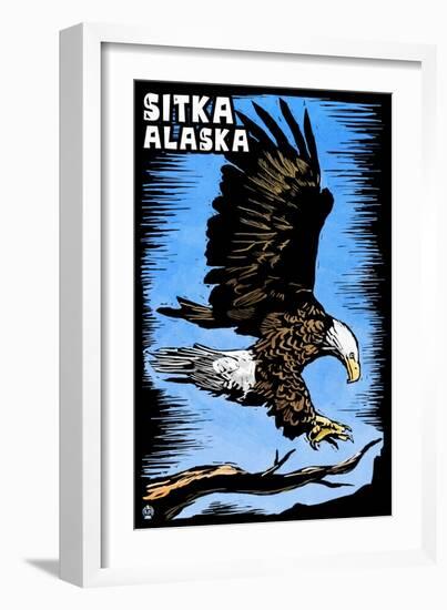 Sitka, Alaska - Bald Eagle - Scratchboard-Lantern Press-Framed Art Print