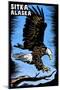 Sitka, Alaska - Bald Eagle - Scratchboard-Lantern Press-Mounted Art Print