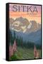 Sitka, Alaska - Bear and Cubs Spring Flowers-Lantern Press-Framed Stretched Canvas