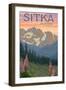 Sitka, Alaska - Bear and Cubs Spring Flowers-Lantern Press-Framed Art Print