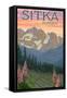 Sitka, Alaska - Bear and Cubs Spring Flowers-Lantern Press-Framed Stretched Canvas