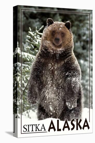 Sitka, Alaska - Bear Standing in Snow-Lantern Press-Stretched Canvas