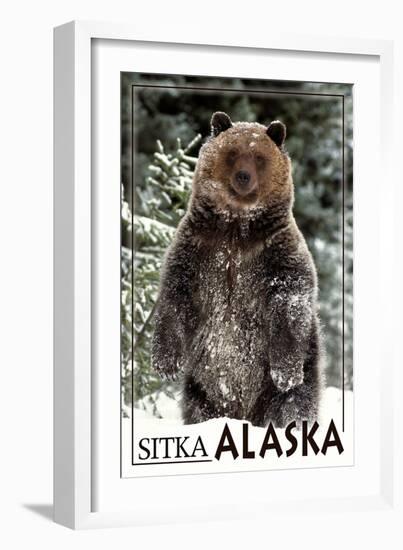 Sitka, Alaska - Bear Standing in Snow-Lantern Press-Framed Art Print