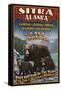Sitka, Alaska - Black Bear Family Vintage Sign-Lantern Press-Framed Stretched Canvas