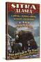 Sitka, Alaska - Black Bear Family Vintage Sign-Lantern Press-Stretched Canvas