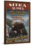Sitka, Alaska - Black Bear Family Vintage Sign-Lantern Press-Framed Art Print