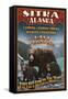 Sitka, Alaska - Black Bear Family Vintage Sign-Lantern Press-Framed Stretched Canvas