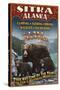 Sitka, Alaska - Black Bear Family Vintage Sign-Lantern Press-Stretched Canvas