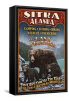 Sitka, Alaska - Black Bear Family Vintage Sign-Lantern Press-Framed Stretched Canvas