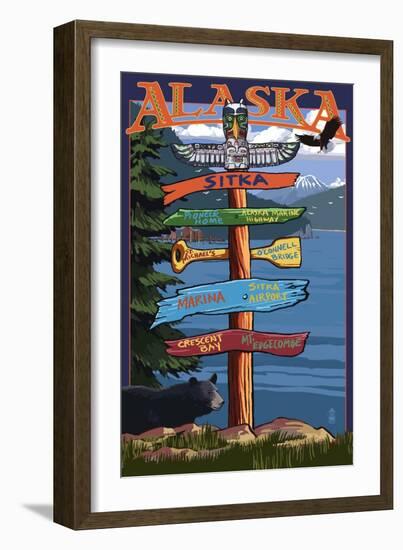 Sitka, Alaska - Destination Sign-Lantern Press-Framed Art Print