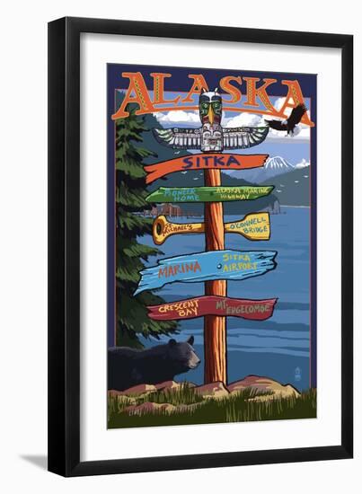 Sitka, Alaska - Destination Sign-Lantern Press-Framed Art Print