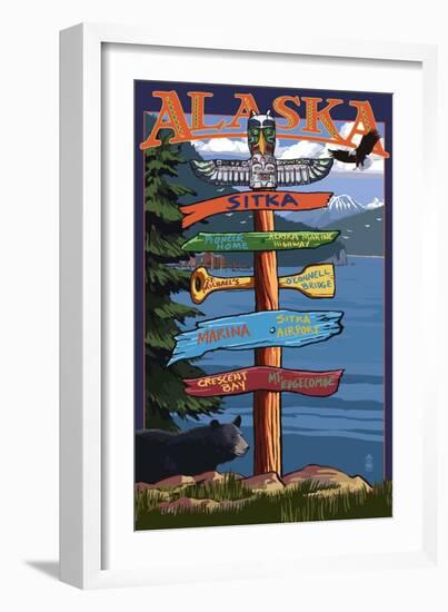 Sitka, Alaska - Destination Sign-Lantern Press-Framed Art Print