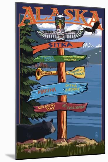 Sitka, Alaska - Destination Sign-Lantern Press-Mounted Art Print
